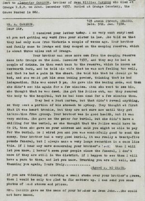 Letter to the Undertaker regarding Grave