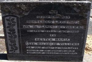 Grave of Bernardus Josephus van de Sandt de Villiers and Hester Maria Malan