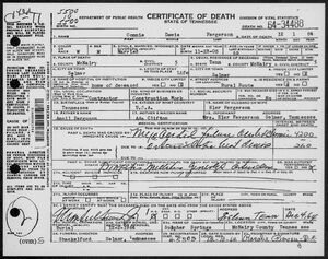 Tennessee Death Certificate for Connie Dewie Ferguson