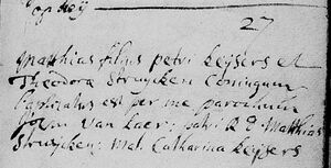 Christening registration Mathias Keijsers, Horst 27 Aug 1696