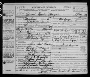 Death Certificate - James Lewis Mays