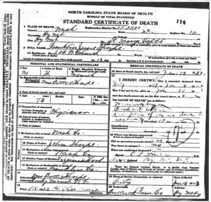 1923 death certificate of Franklin Jessie Thorpe
