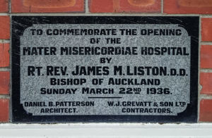 Plaque for opening of Mater Hospital by Bishop James Liston