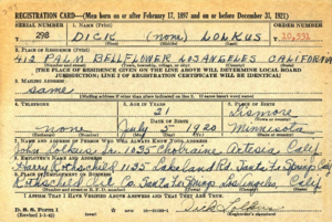 Dick Lolkus WWII Draft Registration Card