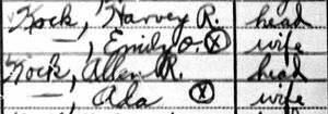 Harvey R Kock and Allen R Kock households, 1940 US census