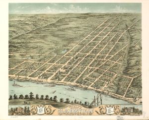 1870 Birds eye view of the city of Clarksville, Montgomery County, Tennessee map
