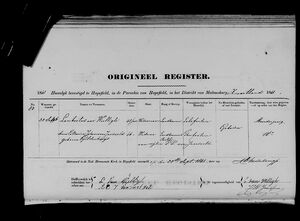 Marriage Lambertus van Wielligh and Anna Catharina Johanna Gildenhuijs 30 Sept 1861