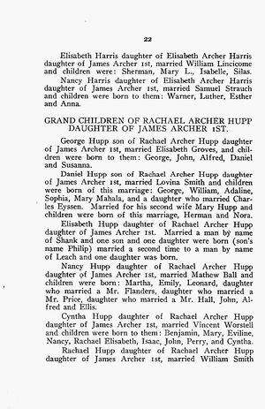 Genealogical History of the Archer Family—Rachael Archer Hupp Family. Pg 22