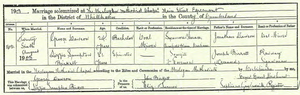 Marriage registration of George Dawson & Lizzie Sumpton Birkett