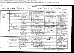 Birth certificate of Elizabeth Sinclair Jack