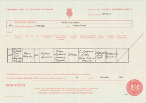 Eliza Mary Ann Lydiard Birth Certificate