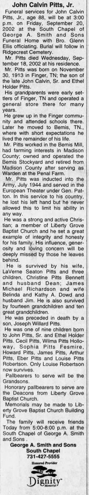 Obituary for John Calvin Pitts, Jr.