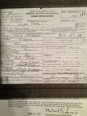 Death Certificate of Jasper Porter