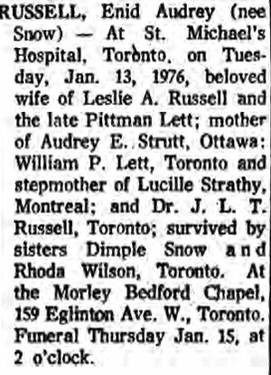 SNOW RUSSELL, ENID AUDREY - OBITUARY