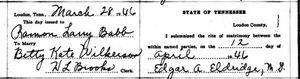 Ramon Larry Babb and Betty Kate Wilkerson Marriage Record