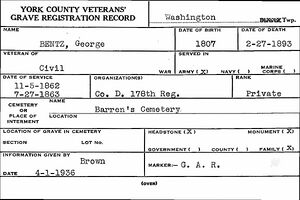 George Bentz Veteran Burial Card