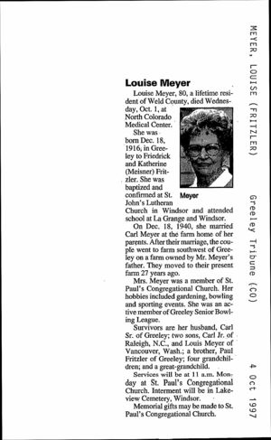 Louise (Fritzler) Meyer Obituary