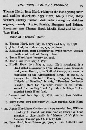 Jesse Hoed North America  Family Histories the Hord Family of Virginia page 59