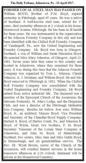 William Boyd obituary 1917