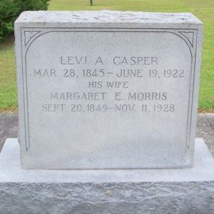 Levi A and Margaret E Morris Casper headstone New London Cemetery Stanly North Carolina. Source Find A Grave.