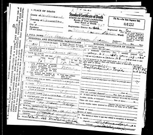 Death Certificate for Augustus Aaron Dean