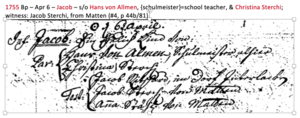 Jacob's 1755 birth record