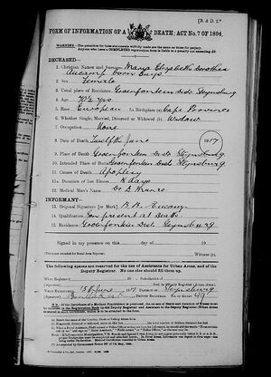 Death Notice: Maria Elizabeth Dorothea Buys Aucamp. 12 Jun 1917