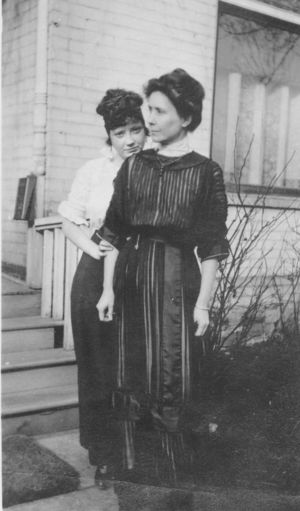 Jean Fisher Hutchinson and her mother, Anna Allison McBride Hutchinson, in front of the family home in Salt Lake City, Utah.