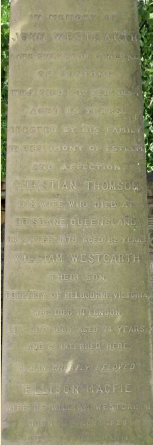 John Westgarth & family. Memorial