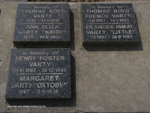 Memorial Plaques for some of the Varty family