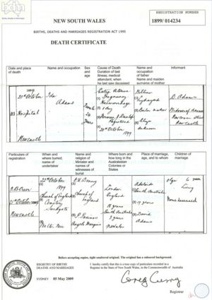 Ida Adams Death Certificate