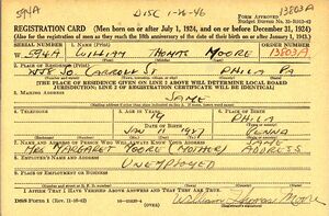 WWII Draft Card fro William Thomas Moore