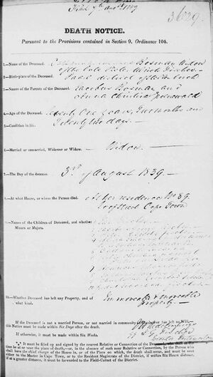 Death notice of Catharina Susanna Bosman 1768 - 1839