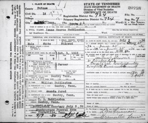 Isaac Huddleston Death Certificate