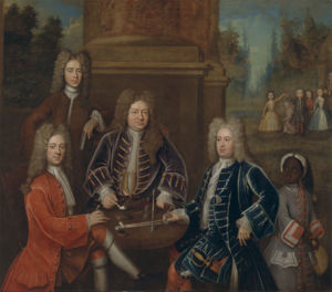 Elihu Yale, the 2nd Duke of Devonshire, Lord James Cavendish, Mr. Tunstal, and a Page