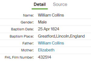 William Collins Baptism