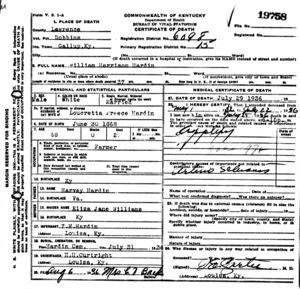 William Harrison Hardin death certificate