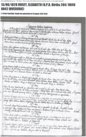 Elizabeth Hosie Birth Record