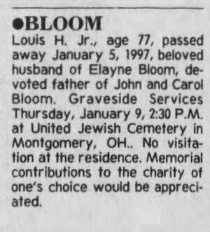 Obituary for Louis H Bloom, Jr.