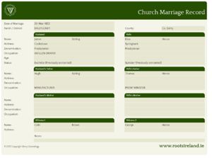 Church Marriage Record for James Stirling and Eliza Heron