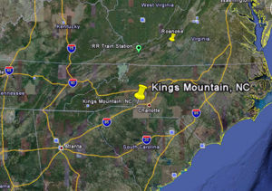 Map showing location of King's Mountain