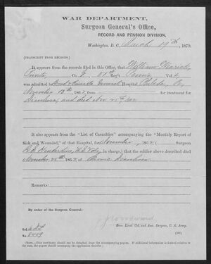 War Department, Surgeon General's Office Record and Pension Division document