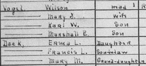 Wilson Vogel household, 1920 US census