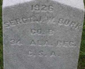 John William Burt misspelled Burk Head Stone (corresponds with Civil War referencing #1926 John W. Burt)