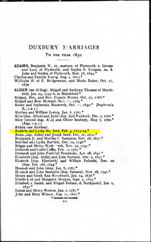Marriage of Andrew and Lydia Alden