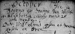 Baptism registration Joannes van Wisch Horst, 01 Oct 1656.