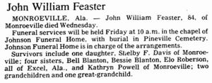 John William Feaster Obituary