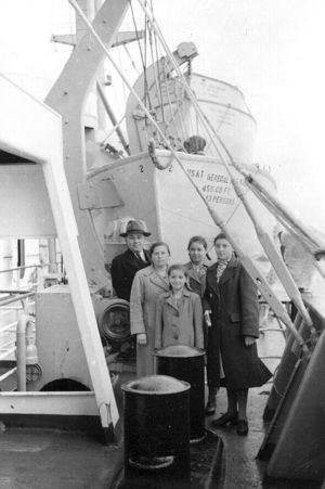 Klute family aboard General Ballou, 1949.