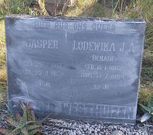 Headstone - Jasper Van der Westhuizen and Lodewika J.A. Benade