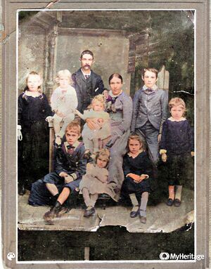 Charles Henry & Hannah Shaw (with 8 of 13 children) - colourised